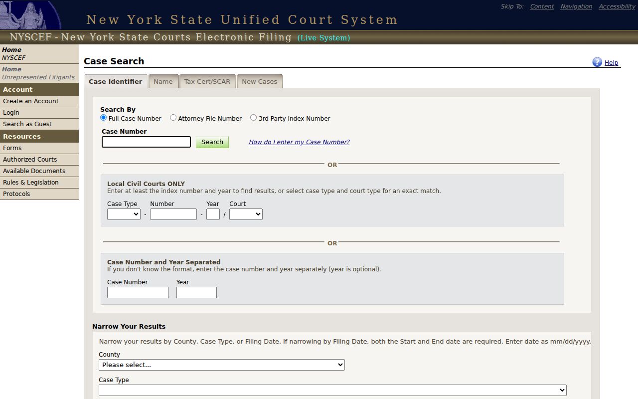 Town of Lockport resident lookup using NYSCEF case search