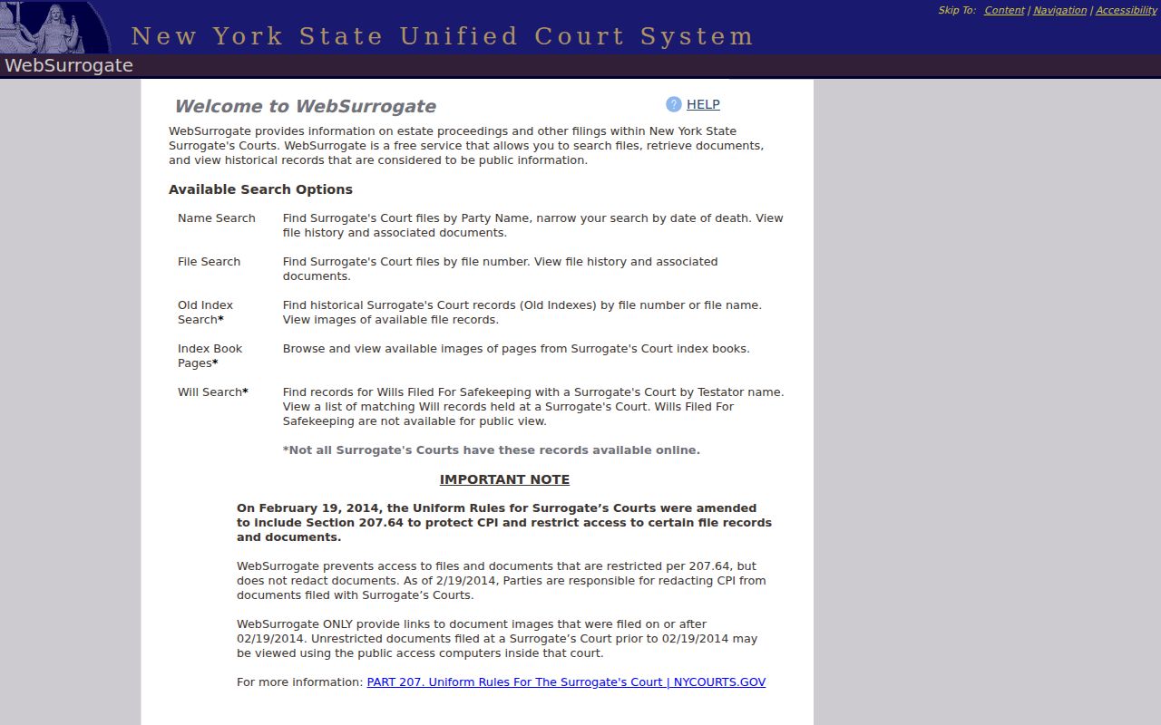 Town of Lockport resident lookup through WebSurrogate probate search