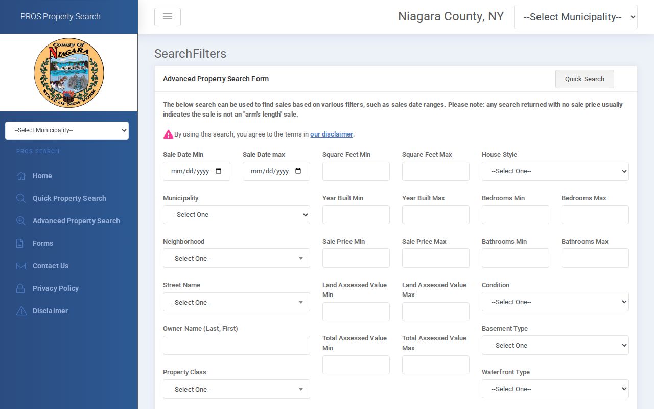 Town of Lockport street directory PROS-GAR advanced property search